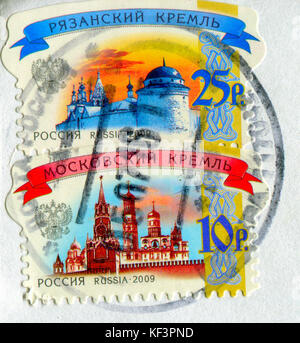 GOMEL, BELARUS, 13. Oktober 2017, Stempel gedruckt in Russland zeigt ein Bild der Russischen kremlins, circa 2009. Stockfoto