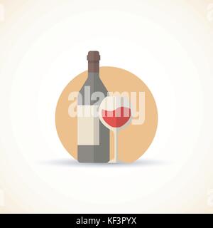 Vector Illustration von Wein Flasche mit Glas in einem flachen Design Stil Stock Vektor