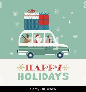 Weihnachten Geschenke Geschenkboxen auf Retro-Bus Stock Vektor