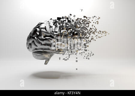 Eine metallische Gehirn in kleine Partikel brechen. Lernen Konzept Stockfoto