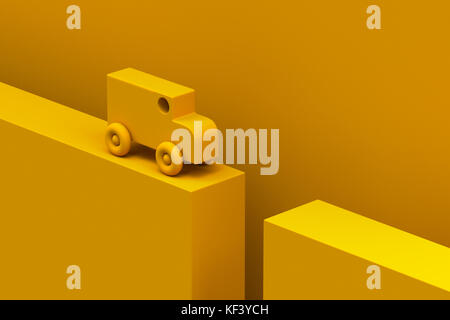 3d-Abbildung. Ein gelbes Spielzeug-Lkw erreichen eine Sackgasse. problem Konzept zu lösen. Stockfoto
