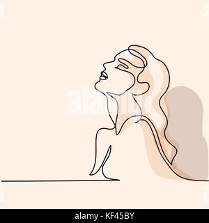 Durchgehende Linie zeichnen. abstrakte Porträt einer Frau, die Seitenansicht. soft Color Vector Illustration Stock Vektor