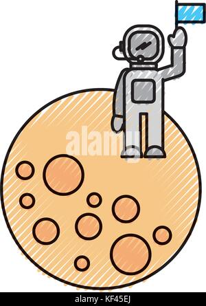 Astronauten auf dem Mond mit Fahne Space Mission Stock Vektor