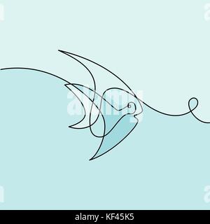 Kontinuierliche eine Strichzeichnung. exotische Fische Logo. Zarte Farben Vector Illustration. Konzept für Logo, Karte, Banner, Poster, Flyer Stock Vektor