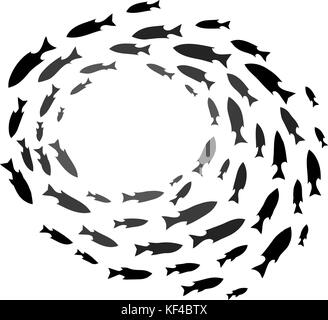 Schwarm von Fischen. Schule der Meeresfische Silhouetten Stock Vektor