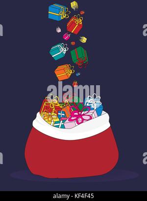 Sack Weihnachten Geschenke auf dunklem Hintergrund Stock Vektor