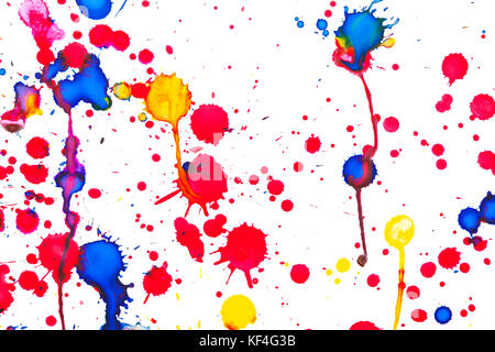 Bunte Farbe Spritzer auf weißen, closeup Hintergrund Foto Textur isoliert Stockfoto