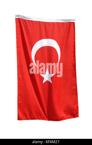 Türkische Flagge auf weißem Hintergrund Stockfoto