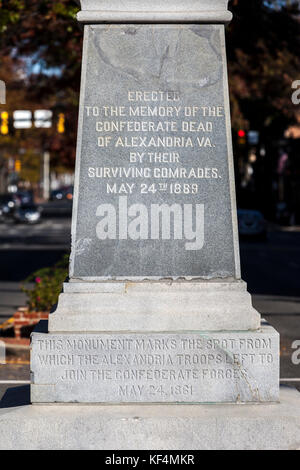 Alexandria, Virginia. Appomattox Statue zu Alexandria's Bürgerkrieg Helden, errichtet 1889. Bildhauer M. Casper Buberl Stockfoto