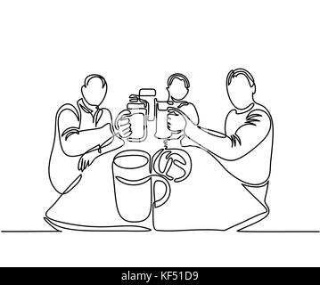 Männer sitzen und Bier trinken in der Zeit des Oktoberfestes. Kontinuierliche Strichzeichnung. Vector Illustration Stock Vektor