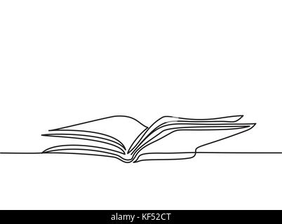 Buch mit Seiten isoliert auf weißem geöffnet. Kontinuierliche Strichzeichnung. Vector Illustration Stock Vektor