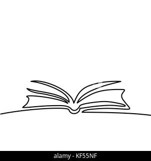 Buch mit Seiten isoliert auf weißem geöffnet. Kontinuierliche Strichzeichnung. Vector Illustration Stock Vektor