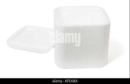Öffnen Sie Styropor Behälter auf weißem Hintergrund Stockfoto