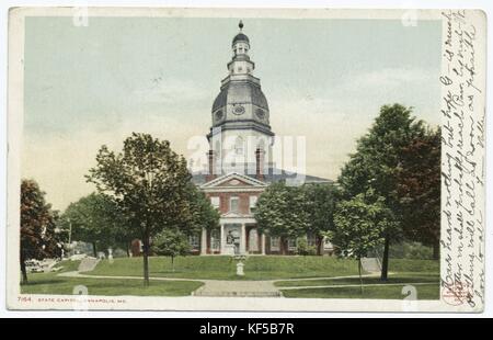 State Capitol mit Rasen und Bäumen, Annapolis, Maryland, USA, 1914. Aus der New York Public Library. () Stockfoto