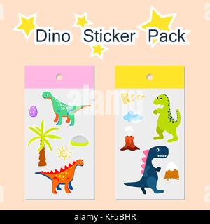 Dino sticker Pack Vector Illustration. Stock Vektor