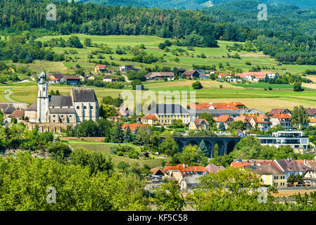 Anzeigen von Emmersdorf an der Donau von Stift Melk, Österreich Stockfoto