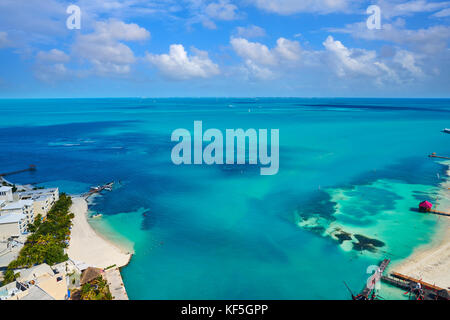 Luftbild von Cancun Hotel Zone in Playa Linda in Mexiko Stockfoto