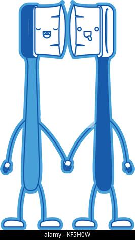 Cartoon paar Zahnbürsten in blau Silhouette Stock Vektor