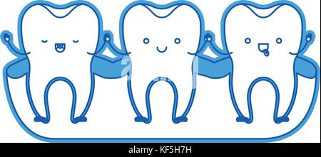Zahn Zeichentrickfilm über Gummi und halten sich an den Händen in blau Silhouette Stock Vektor