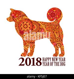 Hund. Symbol für das Jahr 2018 chinesisches Neujahr. Design für Grußkarten, Kalender, Banner, Poster, Einladungen. Stock Vektor