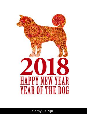 Hund. Symbol für das Jahr 2018 chinesisches Neujahr. Design für Grußkarten, Kalender, Banner, Poster, Einladungen. Stock Vektor