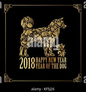 Chinesisch 2018 neues Jahr. das Jahr des Hundes. Vector Illustration. neues Jahr. gold auf Rot. Stock Vektor