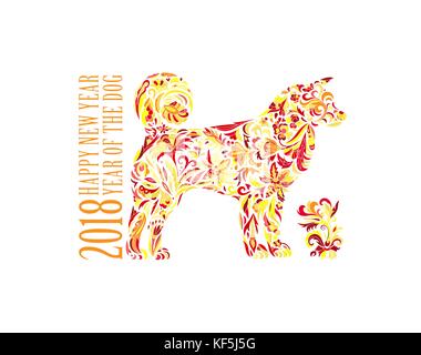 Hund, Symbol der 2018 auf dem chinesischen Kalender. Frohes neues Jahr 2018 Karte für Ihre Flyer und grüße Karte. Vector Illustration. doodle Stil Stock Vektor