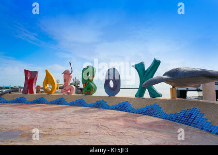 Insel Holbox Wort Zeichen bann in Quintana Roo Mexiko Stockfoto