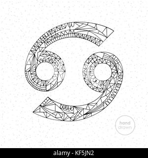 Krebs Sternzeichen. Vektor Hand gezeichnet Horoskop Abbildung. astrologische Färbung Seite. Stock Vektor
