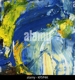 Lebendige bunte Acryl abstrakte Malerei mit dicken Strichen und Spritzer Farbe. ausdrucksstarke Farbe Mischung. Handgemalte Kunst Hintergrund Stockfoto