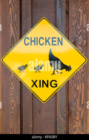 Chicken crossing Warnschild in ländlichen Alabama, USA. Stockfoto