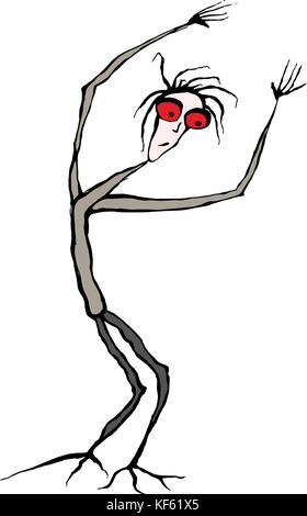 Wackelig großer Mann mit großen roten Augen und die Arme angehoben Overhead Stock Vektor