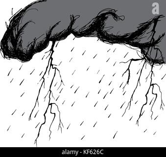 Gewitterwolken mit Regentropfen und Thunderbolt blinkt Stock Vektor
