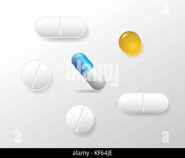 Satz von verschiedenen Vektor Pillen und Tabletten auf weißem Hintergrund Stock Vektor