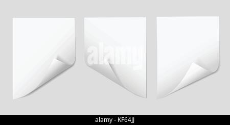 Festlegen von realistischen Vektorgrafiken auf ein leeres Blatt Papier mit einem verbogene Ecken, auf einem grauen Hintergrund isoliert Stock Vektor