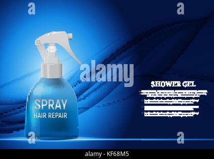 Design Hair Repair spray Kosmetik Produkt Vorlage für Inserate oder Zeitschrift Hintergrund. Realistische 3D-Vektor iillustration Stock Vektor