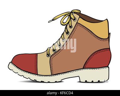 Hand gezeichnet Farbe Skizze mit Armee Stiefel. Vector Illustration auf Weiß mit Schatten isoliert Stock Vektor