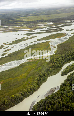 Usa, Alaska, redoute Bay, Cook Inlet, Blick aus dem Wasserflugzeug nach der Abfahrt redoubt Bay zurück nach Anchorage Stockfoto