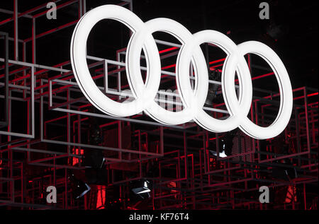 Frankfurt, Deutschland - 20.September 2017: Audi Corporate Logo auf der Frankfurter Internationalen Automobilausstellung (IAA) 2017 Stockfoto