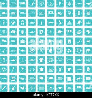 100 Geographie Icons Set grunge Blau Stock Vektor