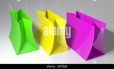 Farbige Einkaufstaschen – 3D-Rendering Stockfoto