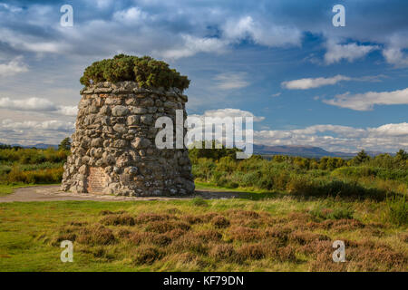 Das memorial Cairn in der Mitte des Culloden Battlesite Standort in der Nähe von Inverness, Schottland, Großbritannien Stockfoto