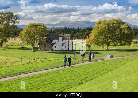 Die alte Leanach Reetdachhaus im Culloden Battlesite Standort in der Nähe von Inverness, Schottland, Großbritannien Stockfoto