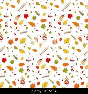 Happy Thanksgiving Day Hintergrund. Vector Illustration der abstrakten Nahtlose fallen bunte Hand gezeichneten Blätter im Herbst Hintergrundbild Muster Stock Vektor