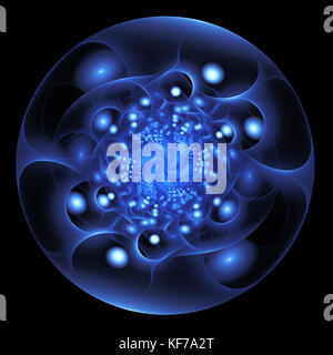 Fraktale Darstellung eines blauen kugelförmigen Objekts Stockfoto