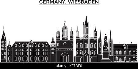 Deutschland, Wiesbaden Architektur vektor Skyline der Stadt, Reisen Stadtbild mit Sehenswürdigkeiten, Gebäuden, isolierte Sehenswürdigkeiten auf Hintergrund Stock Vektor