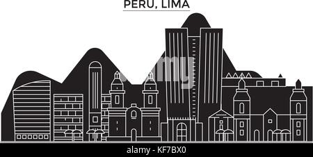 Peru, Lima Architektur vektor Skyline der Stadt, Reisen Stadtbild mit Sehenswürdigkeiten, Gebäuden, isolierte Sehenswürdigkeiten auf Hintergrund Stock Vektor