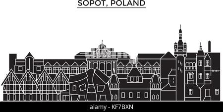 Polen, sopot Architektur vektor Skyline der Stadt, Reisen Stadtbild mit Sehenswürdigkeiten, Gebäuden, isolierte Sehenswürdigkeiten auf Hintergrund Stock Vektor