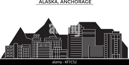 Usa, Alaska, anchorage Architektur vektor Skyline der Stadt, Reisen Stadtbild mit Sehenswürdigkeiten, Gebäuden, isolierte Sehenswürdigkeiten auf Hintergrund Stock Vektor