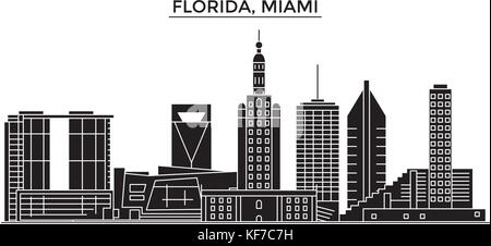 Usa, Florida miami Architektur vektor Skyline der Stadt, Reisen Stadtbild mit Sehenswürdigkeiten, Gebäuden, isolierte Sehenswürdigkeiten auf Hintergrund Stock Vektor